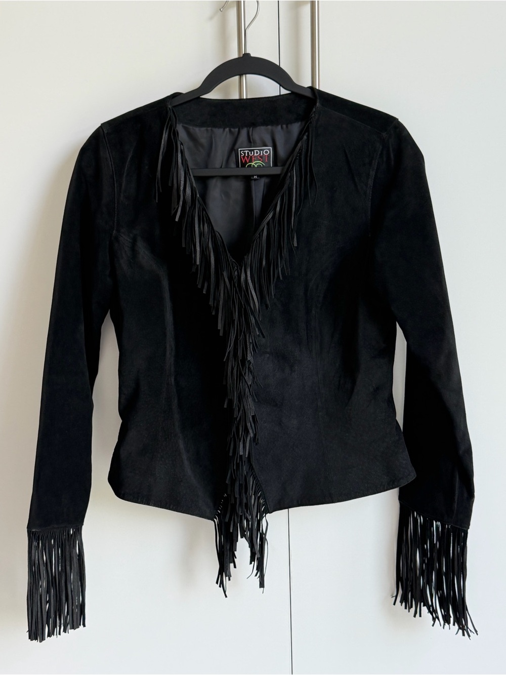 Studio West Vintage Black Suede Leather Fringe Western Jacket M
